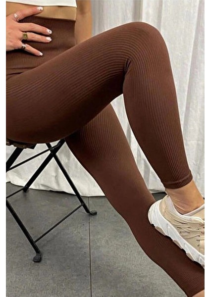 Kadın Fitilli Yüksek Bel Tayt Günlük Kullanımda Hareket Özgürlüğü Sağlayan Kırmızı