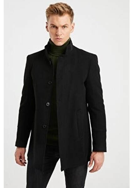 Siyah Kapitone Astarlı Yün Karışımlı Kaban Kadınlar İçin Casual Stil