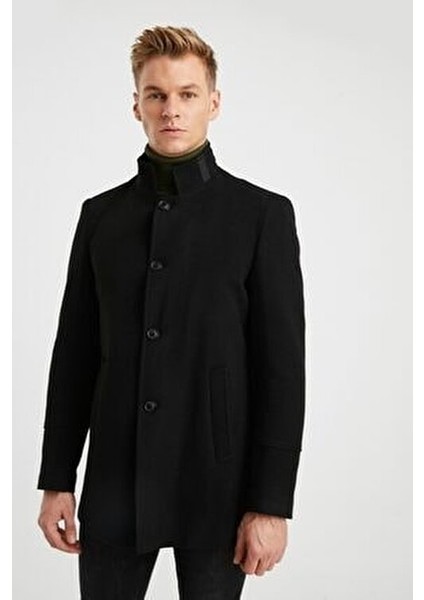 Siyah Kapitone Astarlı Yün Karışımlı Kaban Kadınlar İçin Casual Stil modelleri