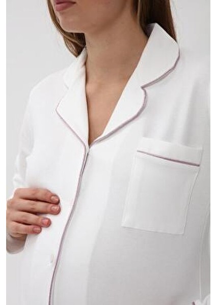 Interlok Düğmeli Hamile Lohusa Uzun Kol Pijama Takımı 1354-01 fiyatları