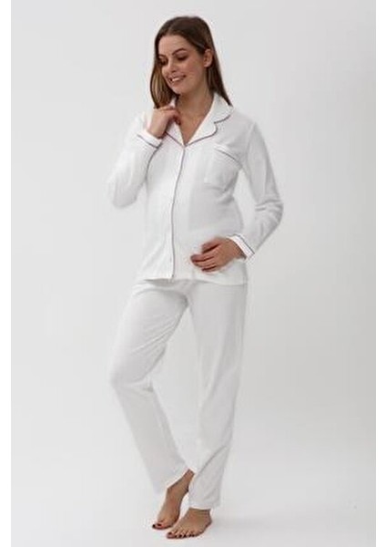 Interlok Düğmeli Hamile Lohusa Uzun Kol Pijama Takımı 1354-01 fırsatları