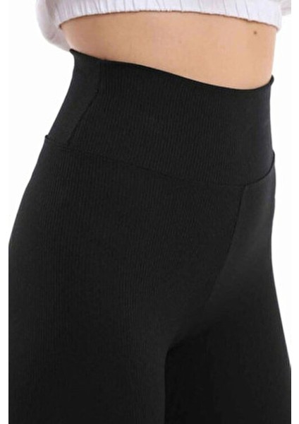 Kadın Fitilli Yüksek Bel Tayt Günlük Stil ile Rahat Hareket Özgürlüğü Sağlar Siyah