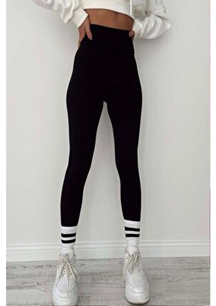 Kadın Fitilli Yüksek Bel Tayt Günlük Stil ile Rahat Hareket Özgürlüğü Sağlar Siyah