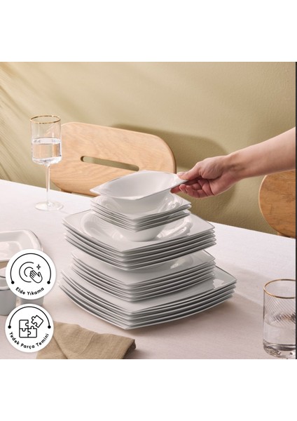 Fine Pearl Agate 58 Parça 12 Kişilik Yemek Takımı Platin