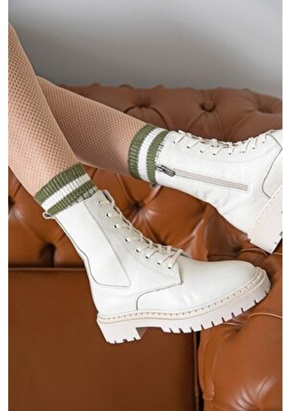 Danny Kadın Bağcıklı Küt Burun Hakiki Deri Postal Bot Bej fiyatları