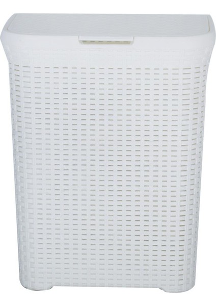 2'li Set Hasır Desenli Plastik Beyaz Çamaşır Sepeti & Beyaz Çamaşır Selesi