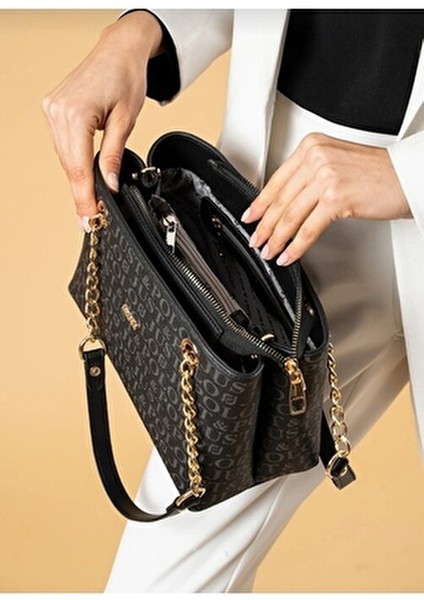 Justpolo Kadın Siyah 4 Bölmeli Omuz ve Çapraz Çantası