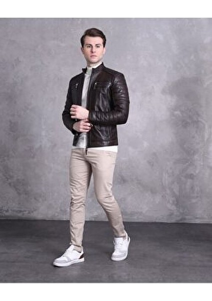 Motorcu Tarzı Deri Mont Spor Kesim Erkek
