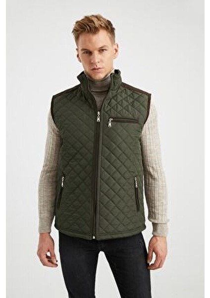 Erkek Haki Polar Astarlı Rahat Kalıp Kapitone Yelek