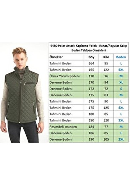 Erkek Haki Polar Astarlı Rahat Kalıp Kapitone Yelek fiyatları