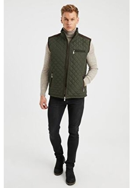 Erkek Haki Polar Astarlı Rahat Kalıp Kapitone Yelek modelleri