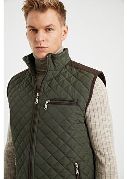 Erkek Haki Polar Astarlı Rahat Kalıp Kapitone Yelek fırsatları