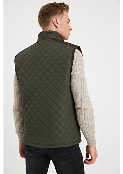 Erkek Haki Polar Astarlı Rahat Kalıp Kapitone Yelek
