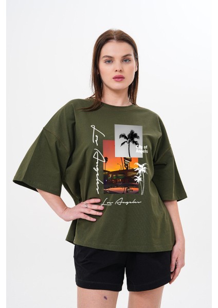 -Kadınbeden Özel Tasarım City Of Angels Baskılı Ter Tutmayan Modernt Tshırt