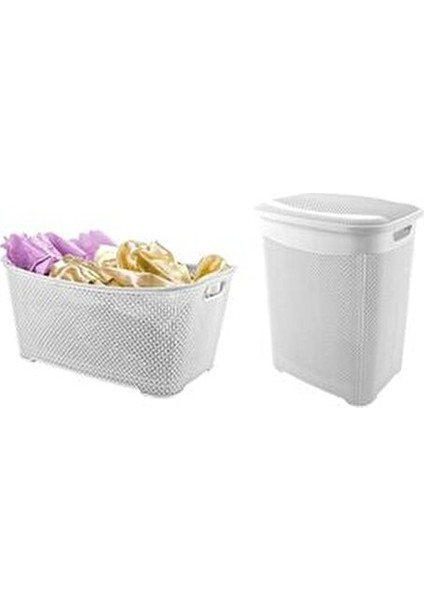 Beyaz Plastik Damla Kirli Çamaşır Sepeti 2'li Set