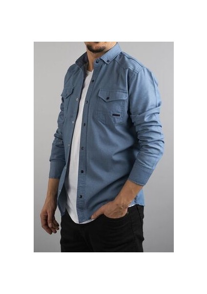 Slim Fit Erkek Kot Gömlek Buz Mavisi fiyatları