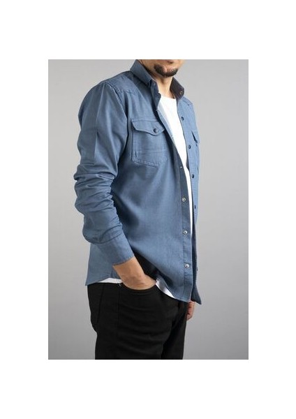 Slim Fit Erkek Kot Gömlek Buz Mavisi fırsatları