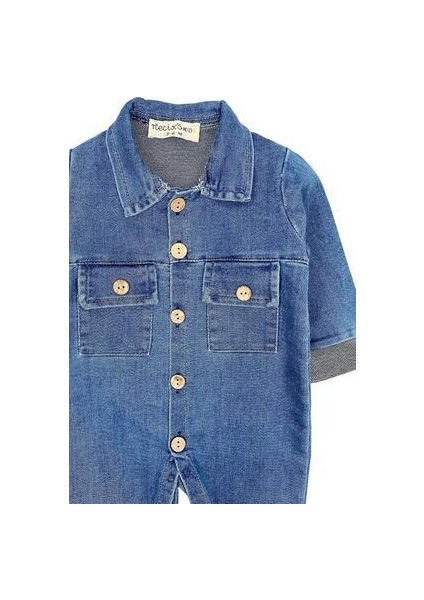 Mavi Düğme Detaylı Bebek Kot Tulum %95 Pamuk Uzun Kol Erkek Kullanımı İçin fiyatları