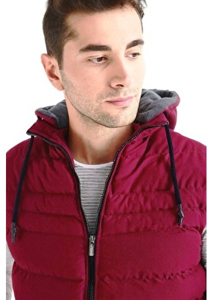 Erkek Bordo Kapüşonlu Polar Astarlı Şişme Yelek fiyatları