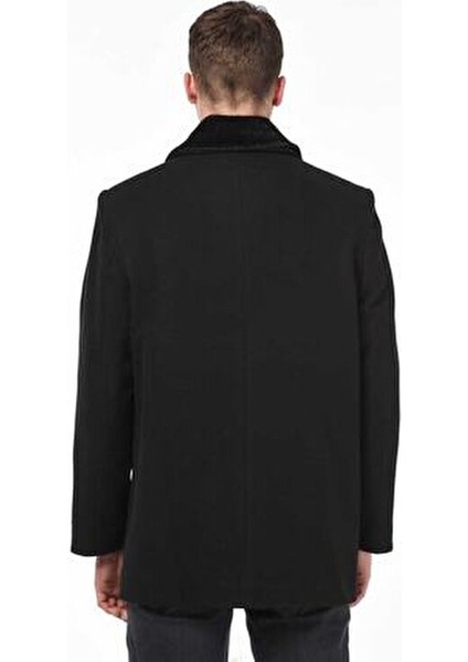 Erkek Siyah Suni Kürklü Yaka Yün Karışımlı Kaşe Rahat Kalıp Kaban fiyatları