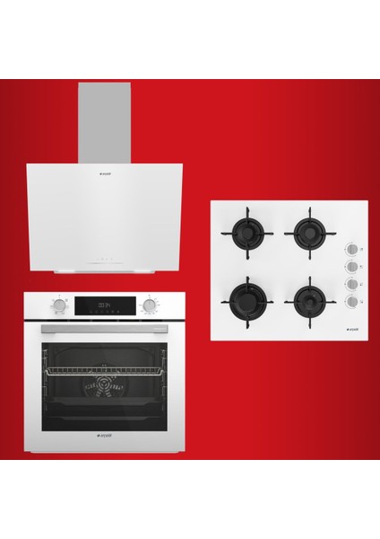 Yeni Beyaz Avantaj Set(Ade 604 -1 B Davlumbaz -Ocd T 601-1 Eb Ocak-Afc 330 B Fırın indirimleri