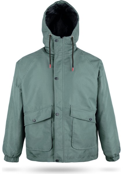 Forest Edge Oversize Fermuarlı Kapüşonlu Yağmurluk