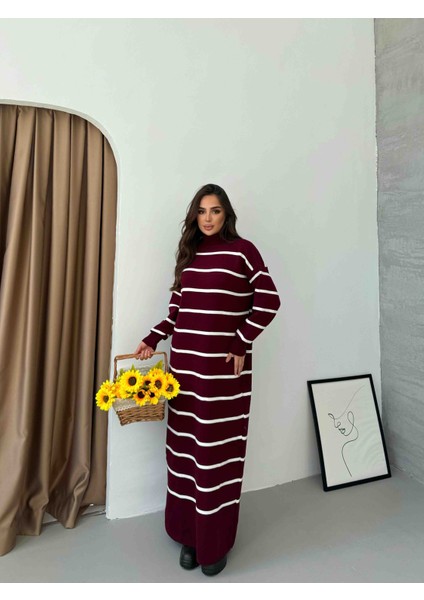 Çizgili Triko Elbise – Uzun Kollu, Rahat Kesim fiyatları