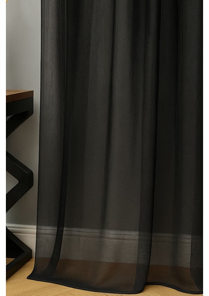 Siyah Grek Düz Tül Perde, Sık Pile, Düz, Sade, Tül Perde, Kornişli, Modern, Siyah