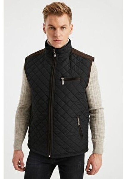 Erkek Siyah Polar Astarlı Rahat Kalıp Kapitone Yelek fırsatları