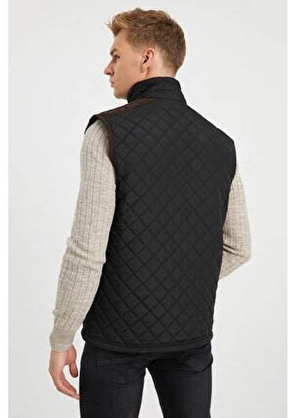 Erkek Siyah Polar Astarlı Rahat Kalıp Kapitone Yelek