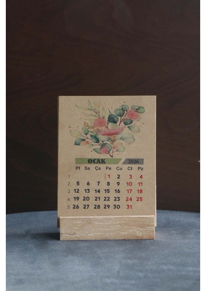 2026 Ahşap Ayaklı Çiçek Tasarımlı Kraft Karton Takvim modelleri