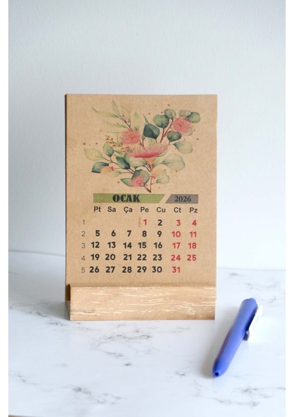 2026 Ahşap Ayaklı Çiçek Tasarımlı Kraft Karton Takvim fırsatları
