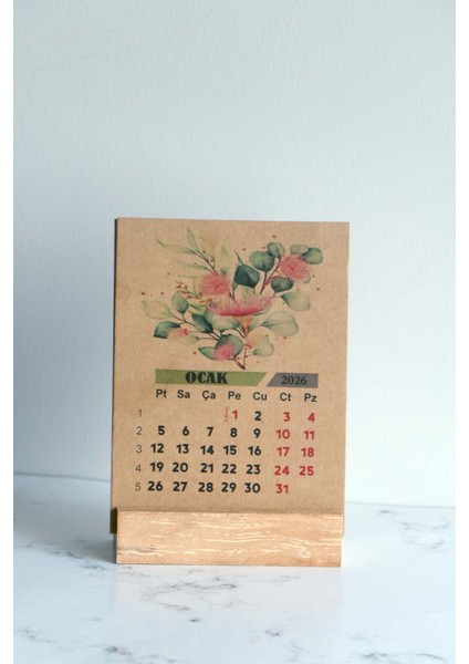 2026 Ahşap Ayaklı Çiçek Tasarımlı Kraft Karton Takvim indirimleri