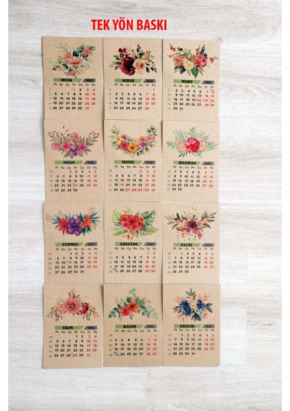 2026 Ahşap Ayaklı Çiçek Tasarımlı Kraft Karton Takvim