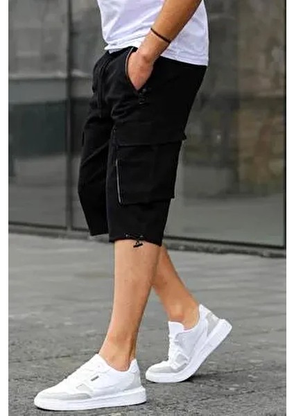 Siyah Kargo Cep Erkek Gabardin Kapri Şort 6332
