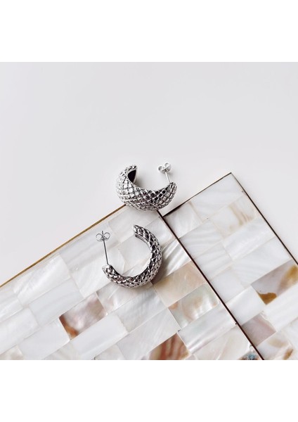 Punteado Gri Çelik Küpe