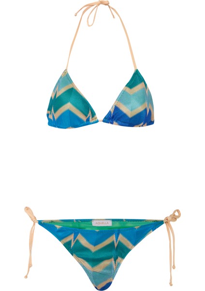 Triko Renkli Desenli Üçgen Bikini Takım