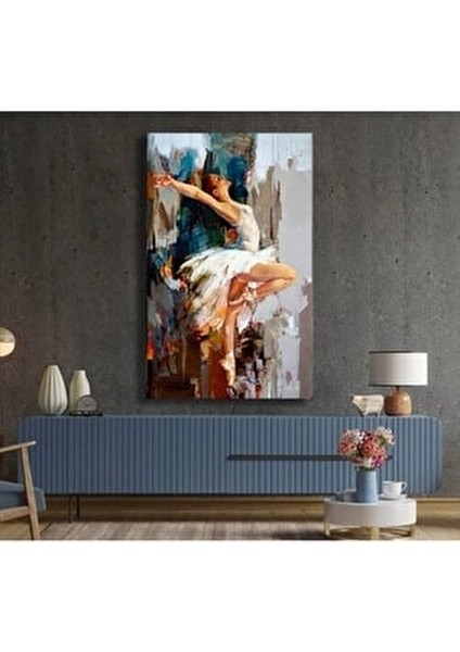 Renkli Balerin Kız Kanvas Tablo Yağlı Boya Görünümlü Tek Parça Kanvas Malzeme modelleri