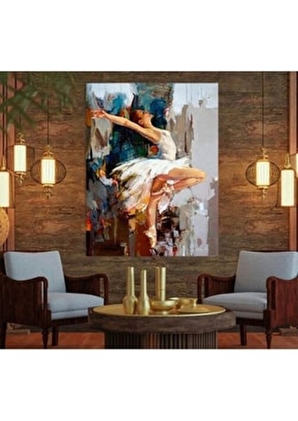Renkli Balerin Kız Kanvas Tablo Yağlı Boya Görünümlü Tek Parça Kanvas Malzeme fırsatları