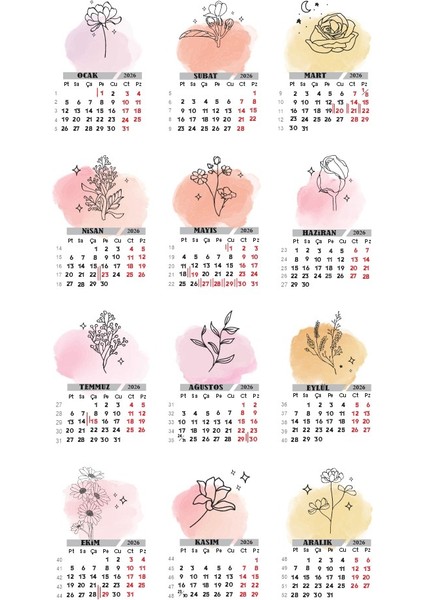 2026 Ahşap Ayaklı Minimalist Çiçek Tasarımlı Vintage Takvim fiyatları