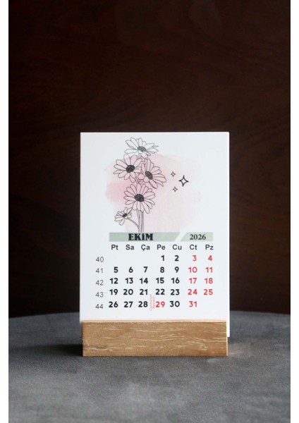 2026 Ahşap Ayaklı Minimalist Çiçek Tasarımlı Vintage Takvim modelleri