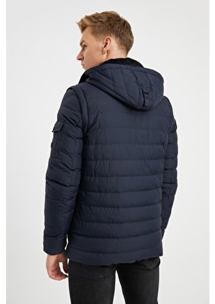 Erkek Lacivert Kaban + Yelek 2 Si Bir Arada Su Geçirmez Kaplamalı Kumaş modelleri