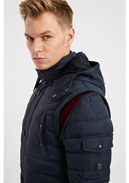 Erkek Lacivert Kaban + Yelek 2 Si Bir Arada Su Geçirmez Kaplamalı Kumaş fırsatları