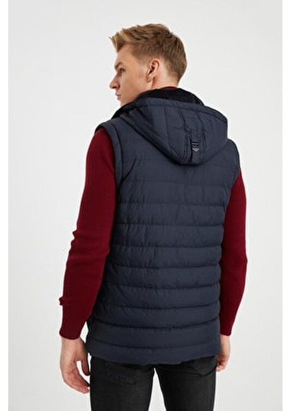 Erkek Lacivert Kaban + Yelek 2 Si Bir Arada Su Geçirmez Kaplamalı Kumaş