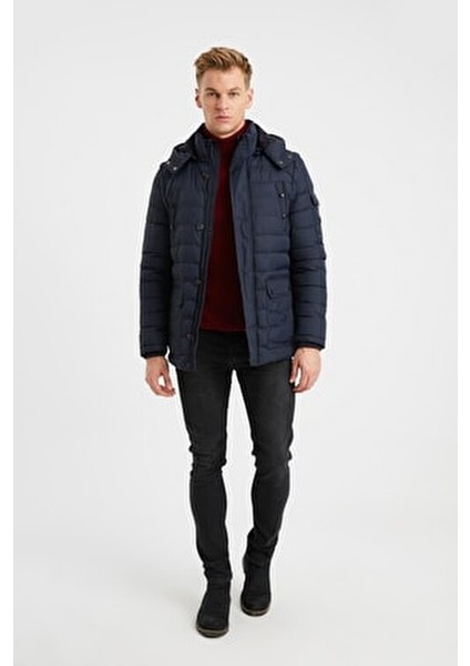 Erkek Lacivert Kaban + Yelek 2 Si Bir Arada Su Geçirmez Kaplamalı Kumaş