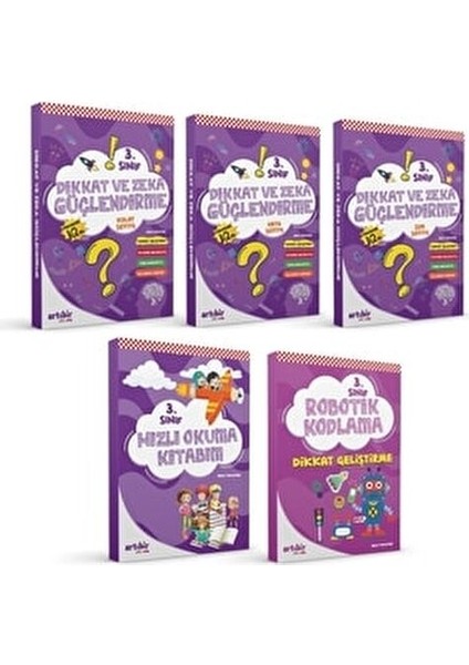 3 Sınıf-(5 Kitap) Set Dikkat ve Zeka Güçlendirme Hızlı Okuma Kitabım Robotik Kodlama