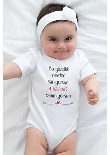 Organik %100 Pamuk Bu Güzellik Nerden Hala Baskılı Kısa Kollu Bebek Çıtçıtlı Body Badi Zıbın 5413