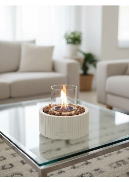 Alba Beyaz Biyoetanol Masaüstü Şömine - 1 Lt Yakıt ve Dekoratif Taş Hediye