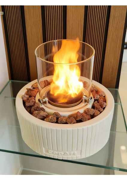 Alba Beyaz Biyoetanol Masaüstü Şömine - 1 Lt Yakıt ve Dekoratif Taş Hediye fırsatları