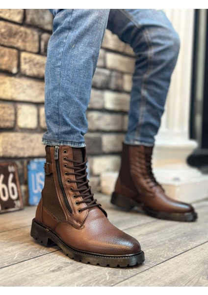 ET0218 Yan Toka Fermuarlı Açık Taba Erkek Spor Klasik Postal Bot